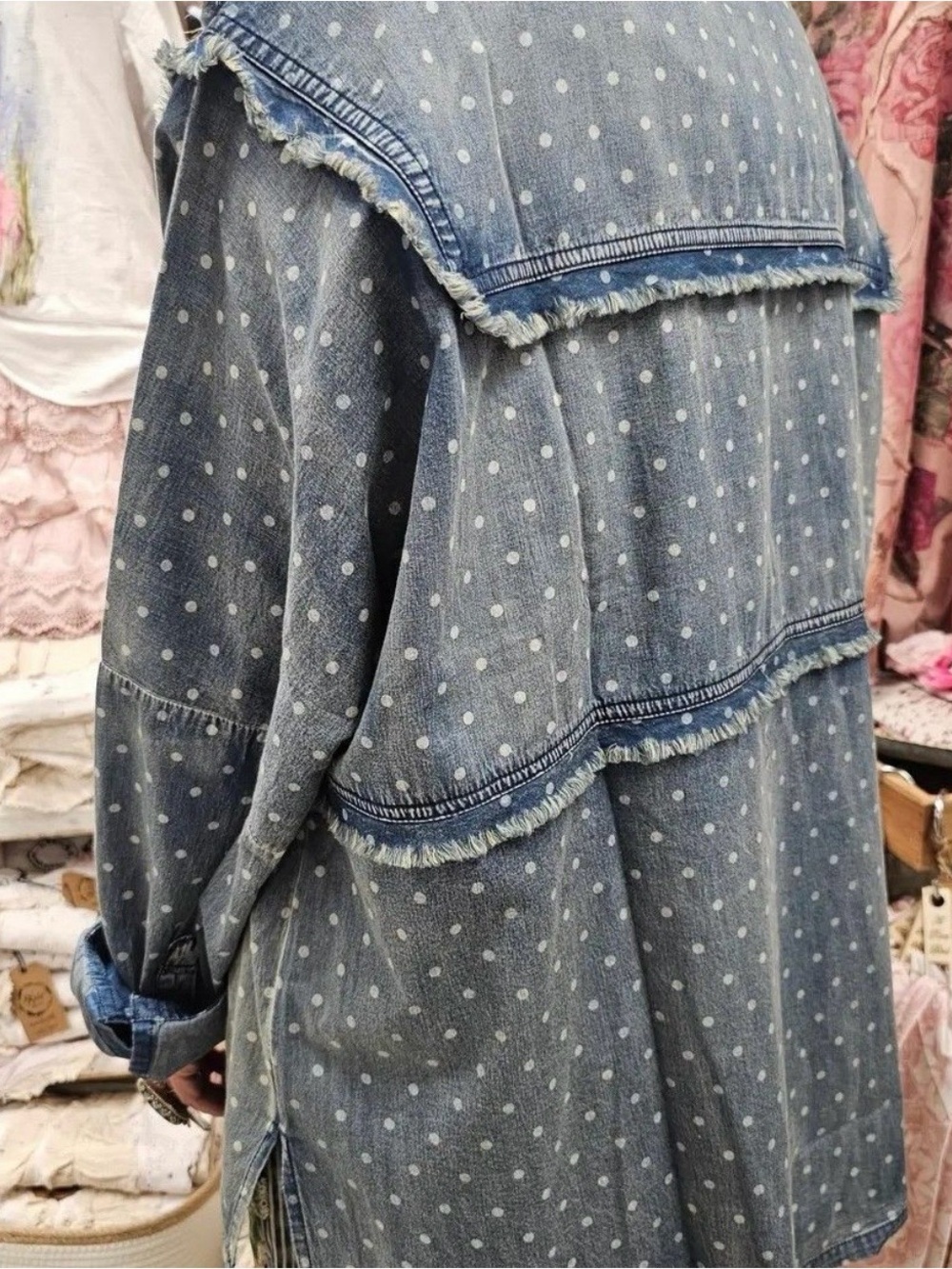 A Rare Bird Selina Polka Dot Denim Shacket — Light Blue - Picture 3 of 3